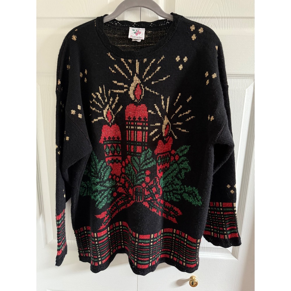 Nutcracker Black‎ Knit Candle Plaid Ugly Christmas Sweater Women's Large